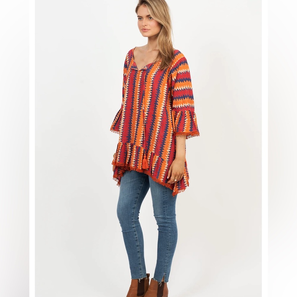 ✨NAUDIC HACIENDA TUNIC IN ORANGE SALSA PRINT M